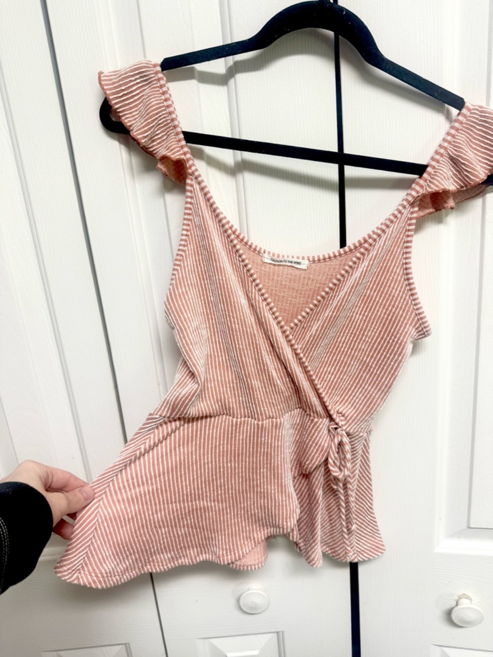 Caution To The Wind Dusty Pink & White Striped Wrap Cami
